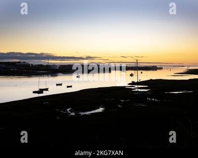 Looking towards Piel Castle and island from the Walney channel at sunrise, Barrow in Fuirness, Cumbria, UK. Stock Photo