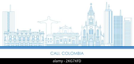 Outline Skyline panorama of city of Cali, Colombia - vector illustration Stock Vector