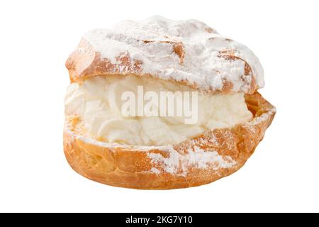 Choux pastry cake with cream isolated on white background Stock Photo