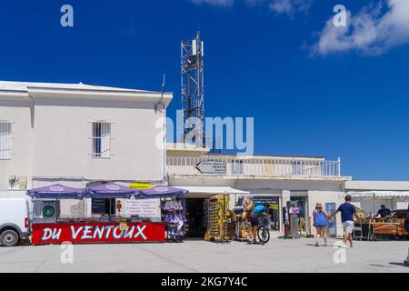 BEDOIN, FRANCE - AUGUST 7, 2022: Souvenir shop on top of Mont Ventoux. At 1,909 m (6,263 ft), it is the highest mountain in the region and has been ni Stock Photo
