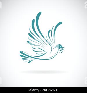 Vector of dove of peace with olive branch on white background. Bird design. Animals. Easy editable layered vector illustration. Stock Vector