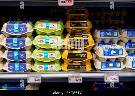 Selection of eggs on sale in a Centra supermarket in Ireland. Stock Photo