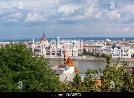 City views from the Fisherman's Bastion in Buda, Budapest Hungary Europe EU Stock Photo