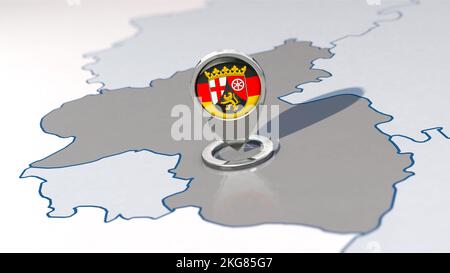 State of Rhineland-Palatinate (Germany) and navigation pin with the Rhineland-Palatinate flag Stock Photo