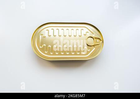Closed canned sardines on white background Stock Photo