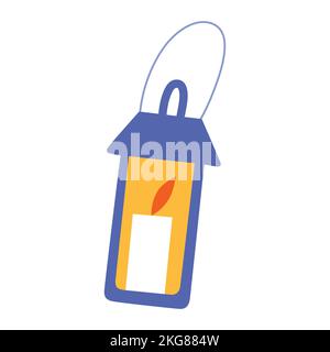 Lantern with burning candle, vintage candle lamp, isolated vector illustrations, doodle icon Stock Vector
