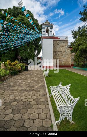 The Temple of the Virgin Mary of the Assumption in the town of Santa Maria del Tule in the Central Valley of Oaxaca, Mexico. Stock Photo