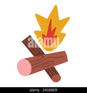 Doodle bonfire, open fire with wooden logs, isolated vector illustration Stock Vector