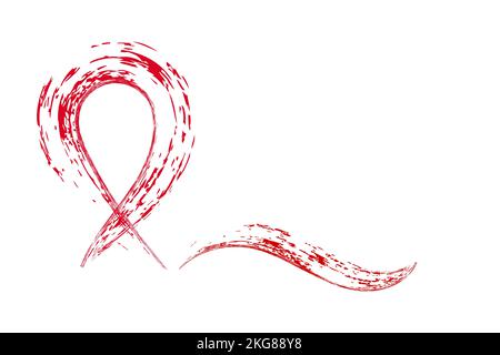 Red ribbon in grunge style on a white background. Symbol of International AIDS Day. Vector image. Stock Vector