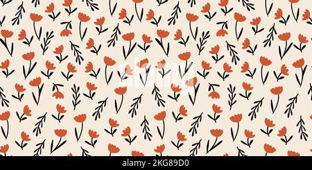 Vector seamless pattern with ditsy flowers, minimalistic flowers pattern, autumn flowers. Vector illustration Stock Vector
