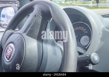 Campinas-sp,brasil-November 21,2022: Steering wheel of a fiat brand car showing the speedometer. Stock Photo