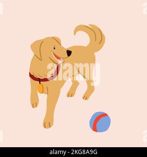 Playful dog with the ball illustration. Domestic dog on light background. Dog Clipart. Vector illustration Stock Vector