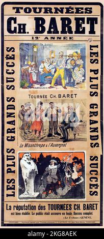 Tours Charles Baret, the greatest successes - 12th year - Maman Sabouleux, The misanthrope and the Auvergnat, Cyrano de Bergerac and the statue of Honore de Balzac by Auguste Rodin - poster - Jules Grün 1908 Stock Photo