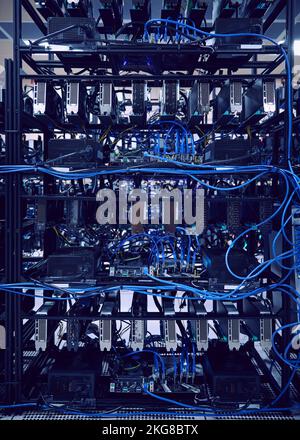 Close-up of computer cables and hard drives in server room Stock Photo