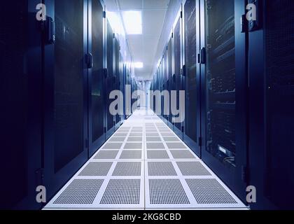 Rows of server racks in data center Stock Photo