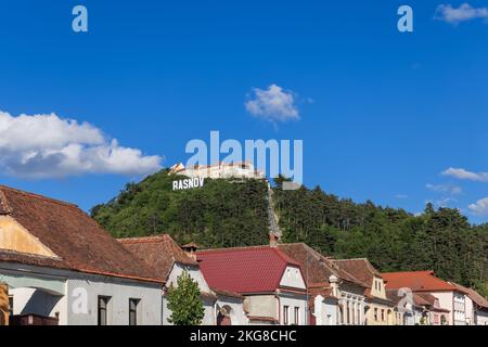 Rasnov fortress was built on forested hill top as part of defence system for Transylvanian villages from Bran pass on their way to Brasov, Romania Stock Photo