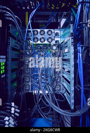 Network cables in server room Stock Photo