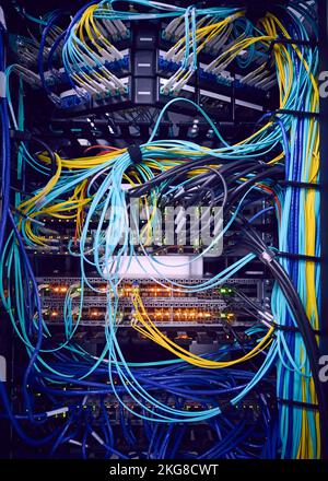 Network cables in server room Stock Photo