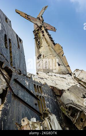 Wreckage of French and American Aircraft from the Indochina Wars at the Vietnam Military History Museum, Hanoi, Vietnam Stock Photo