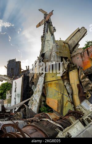 Wreckage of French and American Aircraft from the Indochina Wars at the Vietnam Military History Museum, Hanoi, Vietnam Stock Photo