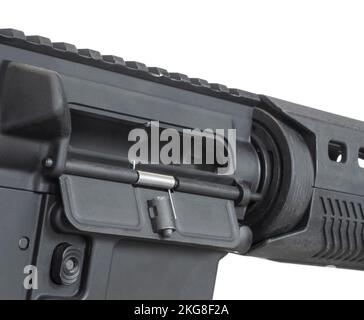 Assault rifle unloaded with an empty chamber isolated on a white background Stock Photo