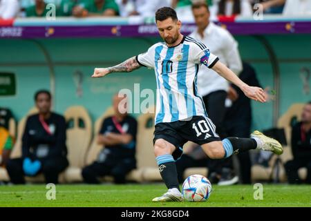Lionel Messi of Argentina  during the FIFA World Cup Qatar 2022 Group C match between Argentina and Saudi Arabia at Lusail Stadium in Al Daayen, Qatar on November 22, 2022 (Photo by Andrew Surma/ SIPA USA) Stock Photo