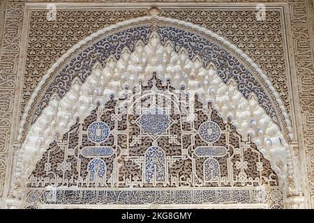 Spain, Granada, Relief work on wall of The Alhambra Stock Photo