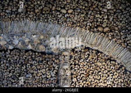 Portugal, Evora, Human bones decorating interior of Capela dos Ossos Stock Photo