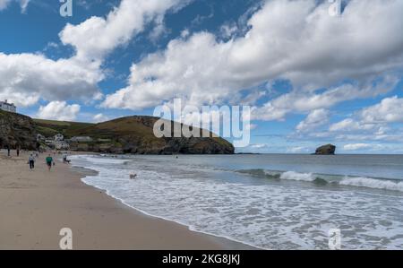Portreath, United Kingdom - 4 September - view of the beach and coast of Cornwall in the village of Portreath Stock Photo
