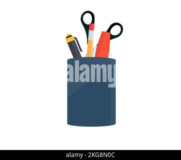 Holder basket, Office cup with pencils and stationery logo design. Holder full of pen and pencil vector design and illustration. Stock Vector