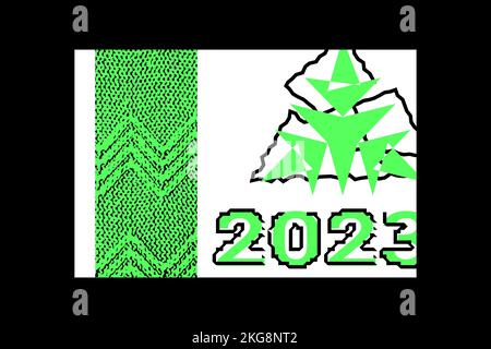 Creative concept of 2023 Happy New Year poster. Abstract christmas tree, knit pattern. Minimalistic trendy illustration for branding, banner, cover Stock Vector
