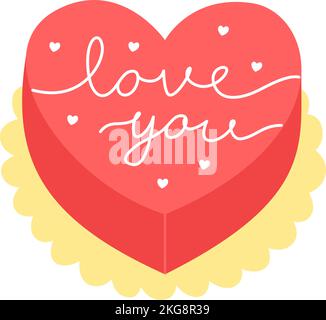 Birthday red bento mini cake in the shape of a heart. With lettering love you. Stock Vector