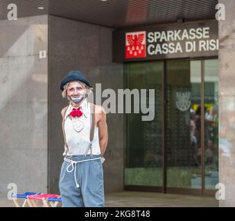 Merano (Meran) city: street artists during the Festival Asphalt art  at Merano streets in South Tyrol, Trentino Alto Adige, northern Italy, Stock Photo