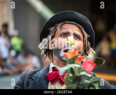 Merano (Meran) city: street artists during the Festival Asphalt art  at Merano streets in South Tyrol, Trentino Alto Adige, northern Italy, Stock Photo