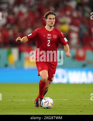 Denmark's Joachim Andersen during the FIFA World Cup Group D match at Education City Stadium, Al Rayyan, Qatar. Picture date: Tuesday November 22, 2022. Stock Photo