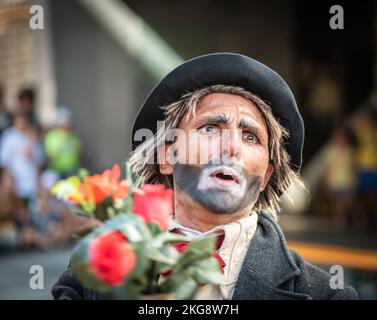 Merano (Meran) city: street artists during the Festival Asphalt art  at Merano streets in South Tyrol, Trentino Alto Adige, northern Italy, Stock Photo