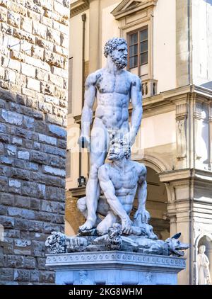 Statue of Hercules and Cacus by Baccio Bandinelli, Piazza della Signoria, near the entrance of Palazzo Vecchio, Florence, Italy Stock Photo