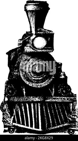 Front view of a steam locomotive 1800s transportation illustration. Fantasy imaginary drawing. Stock Vector