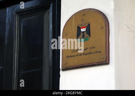 The embassy of the Republic of Iraq on 21 Queen’s Gate, London, UK on 22 November, 2022 Stock Photo