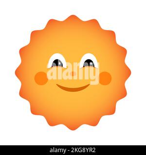 Happy sun cartoon character icon, isolated on white background. Stock Vector