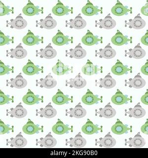 Vector seamless pattern with submarine.Underwater cartoon creatures.Marine background.Cute ocean pattern for fabric, childrens clothing,textiles Stock Vector