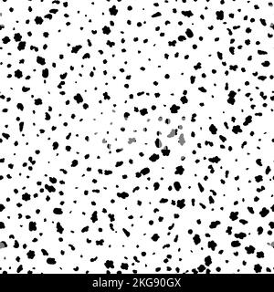 Dalmatian seamless pattern background, white and black dog spots splash, vector tile. Dalmatian freckles pattern with texture, dots splatter or ink brush drops and stains background Stock Vector