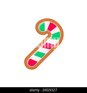 Christmas gingerbread cookie in shape of candy cane. Flat vector illustration Stock Vector