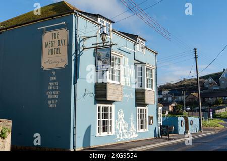 An exterior view of the 18th Century West Bay Hotel in the coastal settlement of West Bay, Dorset, UK. Stock Photo