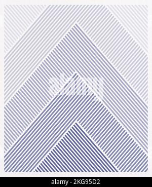 Fading triangles made of diagonal blue lines on a textured white paper background. Abstract geometric and graphic triangular pattern background. Stock Photo