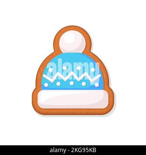 Christmas gingerbread cookie in shape of hat cap beanie. Flat vector illustration Stock Vector