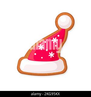 Christmas gingerbread cookie in shape of Santa Claus hat. Flat vector illustration Stock Vector