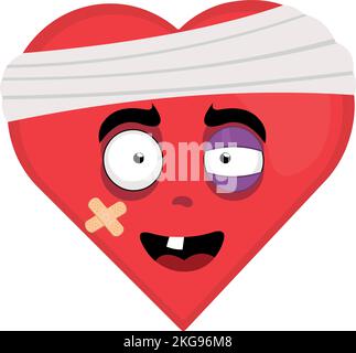 vector illustration of cartoon character of a hurt and injured heart Stock Vector