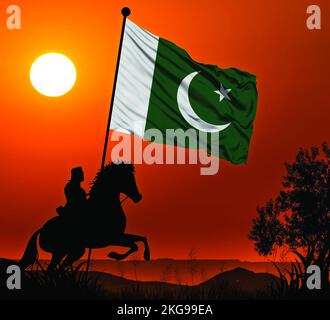 Pakistan National Flag 3d Rendering for Pakistan National Days, Defence day, Independence day Stock Photo