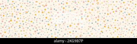 Cute abstract horizontal panoramic background with pastel colored confetti. Multi colored polka dot backdrop. Pop art style textures. Vector design Stock Vector